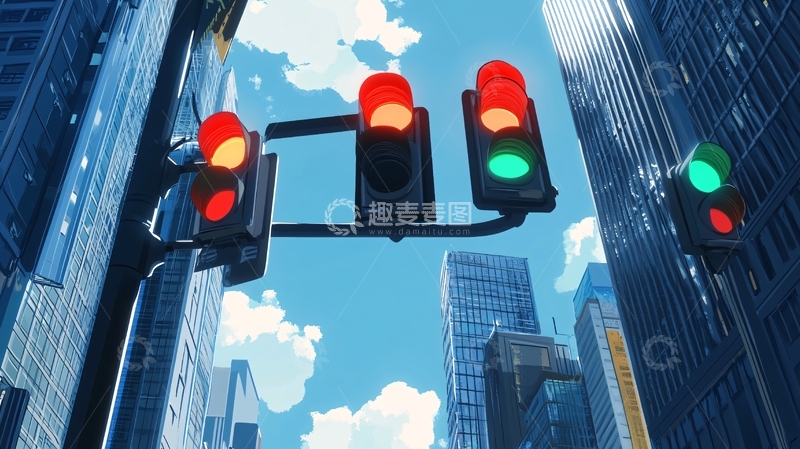 高清大图下载【趣麦麦图】-红绿灯插画1