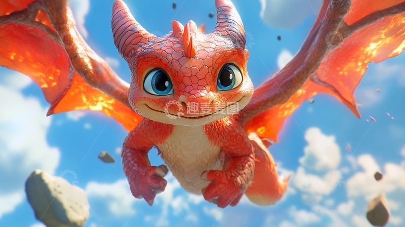 高清大图下载【趣麦麦图】红龙飞翔蓝天间
