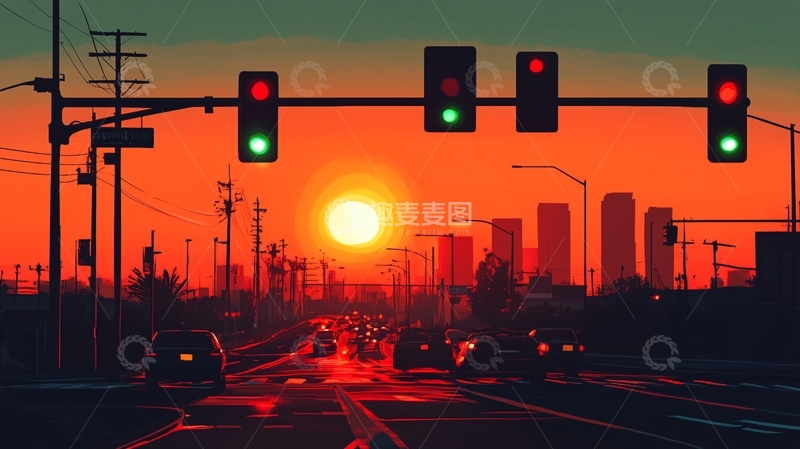 高清大图下载【趣麦麦图】交通夕阳1