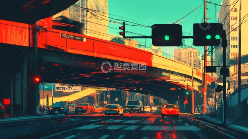 高清大图下载【趣麦麦图】日落街道插画24