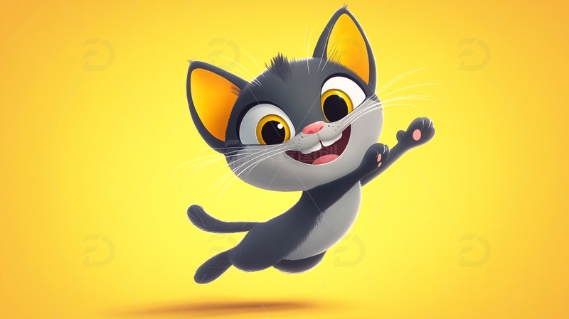 高清大图下载【趣麦麦图】开心的猫插画