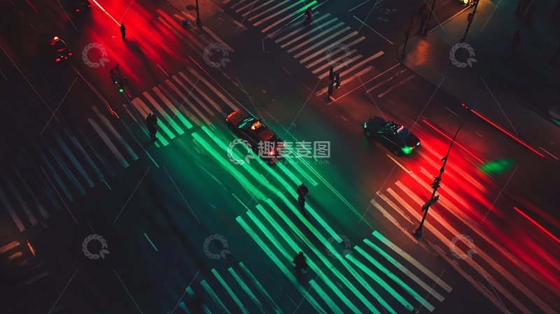 高清大图下载【趣麦麦图】夜晚红绿灯路口3