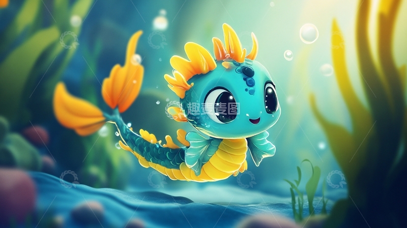 高清大图下载【趣麦麦图】海马包装插画1