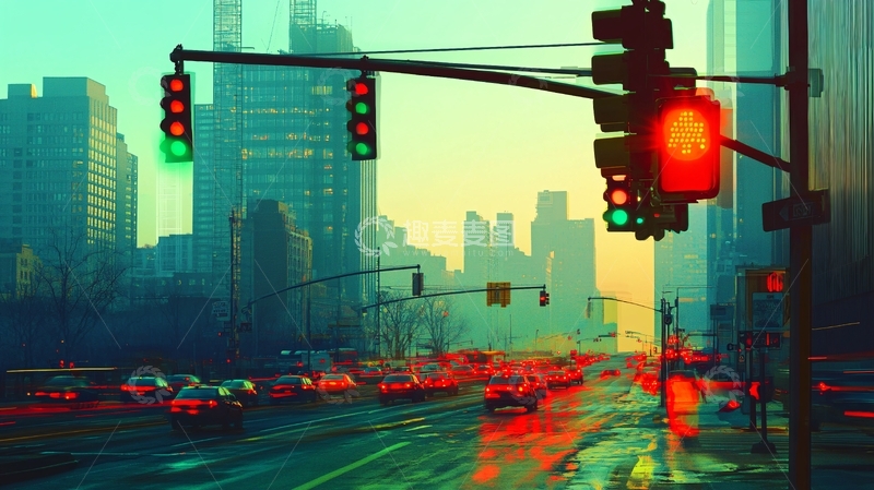 高清大图下载【趣麦麦图】城市红灯路口16