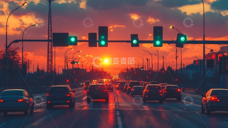 高清大图下载【趣麦麦图】交通夕阳2
