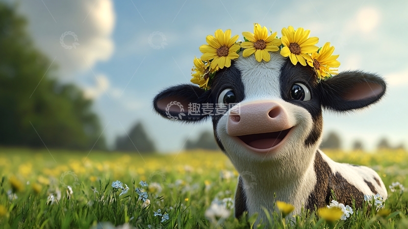 高清大图下载【趣麦麦图】开心小牛头像2