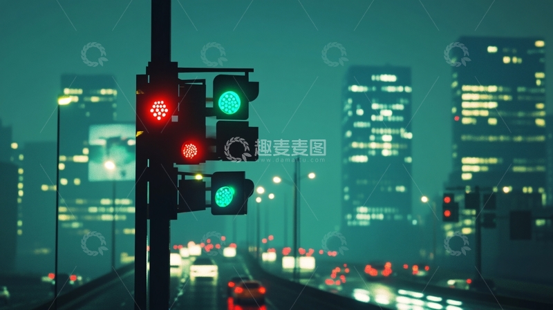 高清大图下载【趣麦麦图】夜晚红绿灯路口6