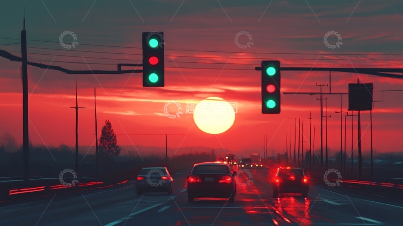 高清大图下载【趣麦麦图】路口红灯1