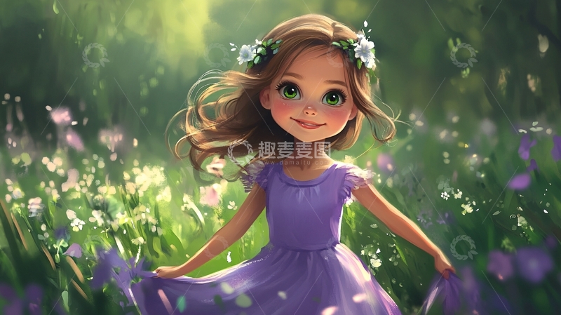 高清大图下载【趣麦麦图】唯美小女孩插画1
