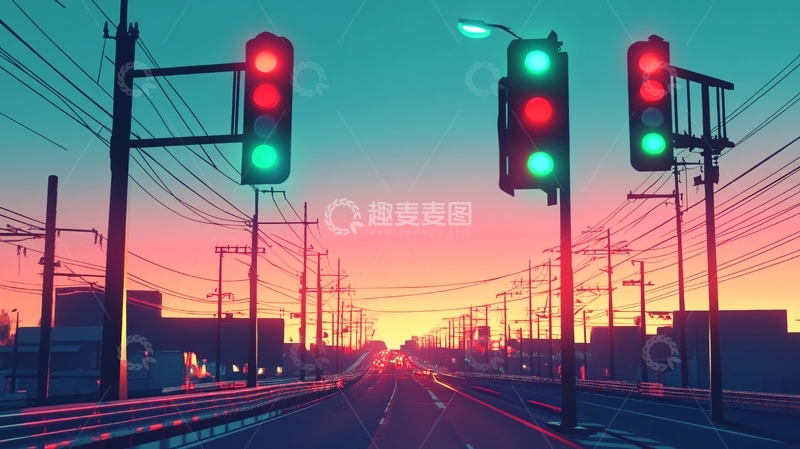 高清大图下载【趣麦麦图】日落街道插画25