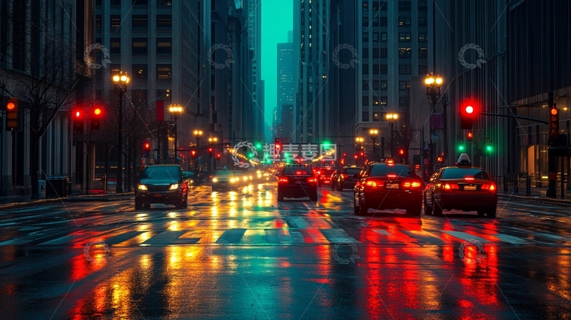 高清大图下载【趣麦麦图】雨天城市交通1