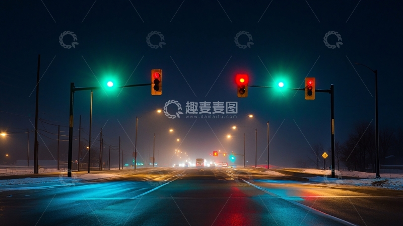 高清大图下载【趣麦麦图】夜晚红绿灯路口12