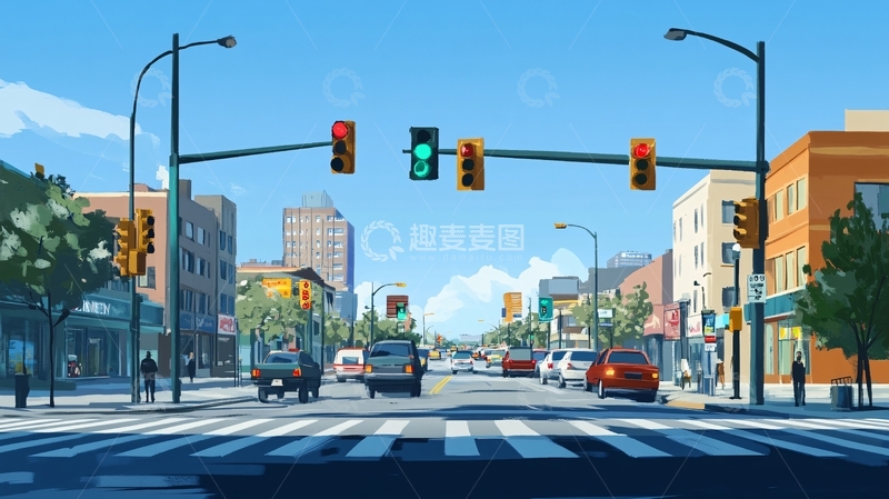 高清大图下载【趣麦麦图】红绿灯插画7