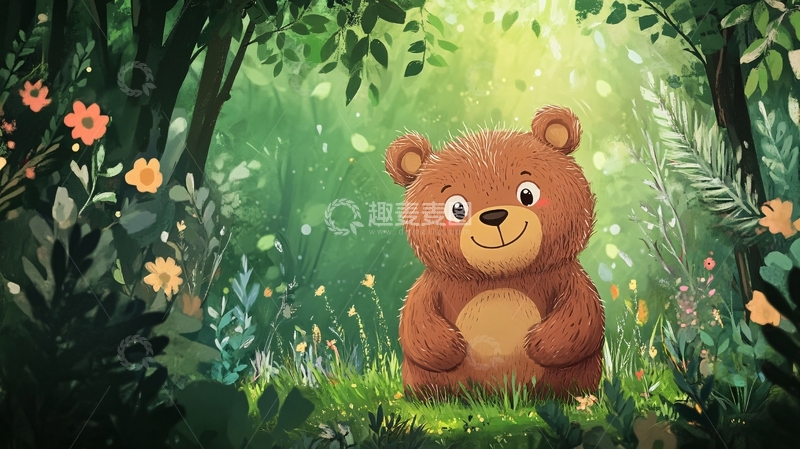 高清大图下载【趣麦麦图】小熊室内野外场景插画7
