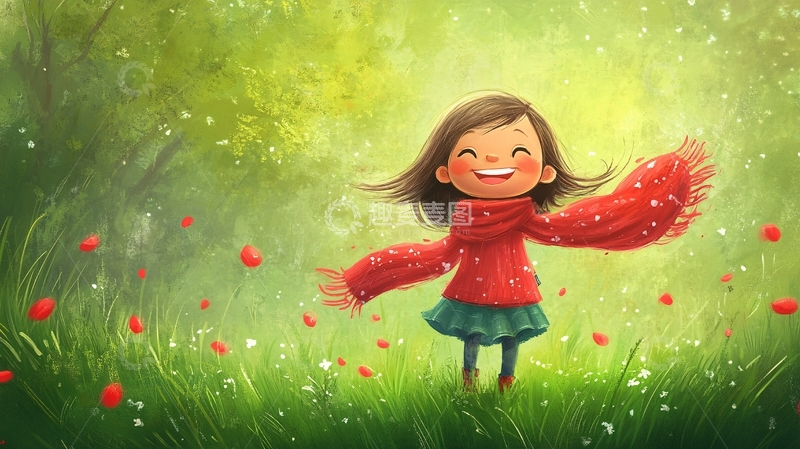 高清大图下载【趣麦麦图】快乐的小女孩插画1