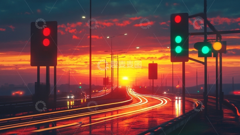 高清大图下载【趣麦麦图】夜景交通信号灯1