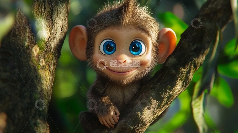 高清大图下载【趣麦麦图】小猴子树下笑