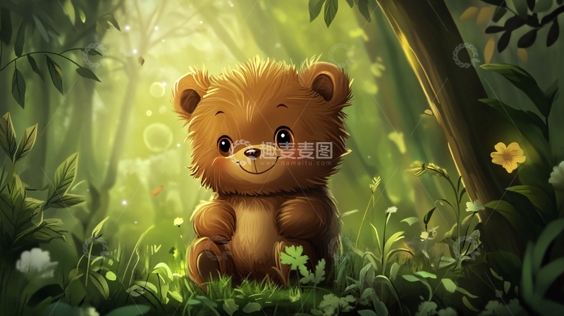 高清大图下载【趣麦麦图】小熊室内野外场景插画6