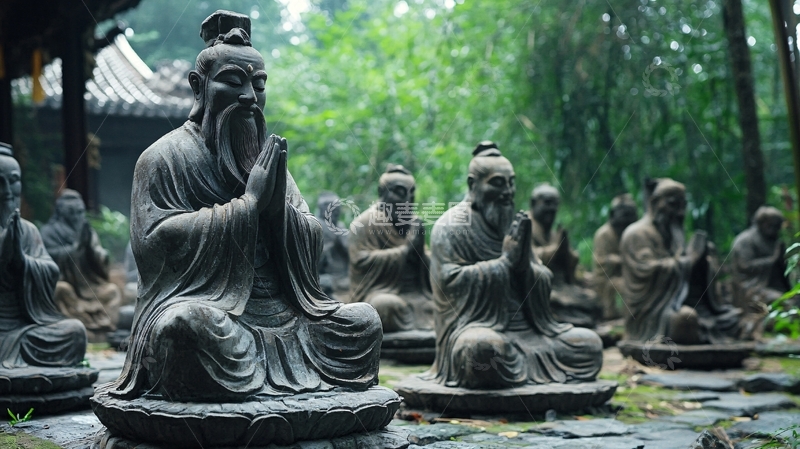 高清大图下载【趣麦麦图】竹林七贤雕像