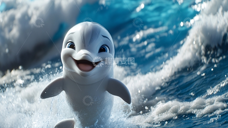 高清大图下载【趣麦麦图】小海豚跃浪图