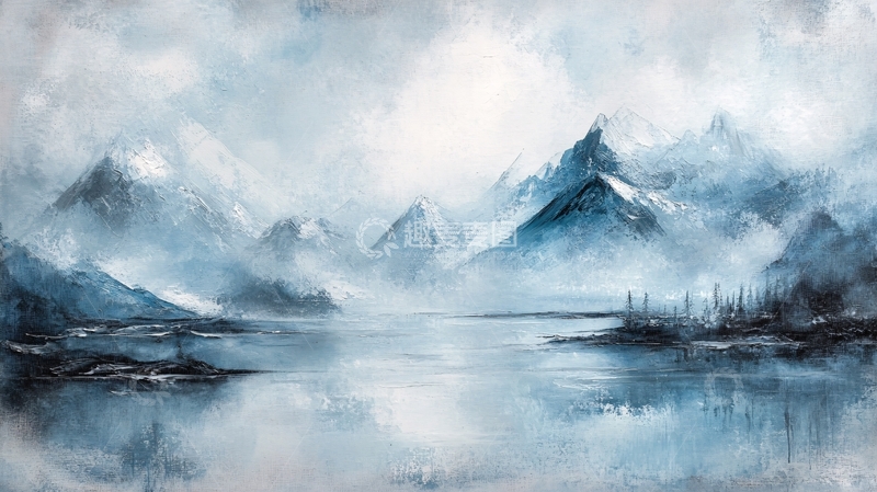 高清大图下载【趣麦麦图】油画远山群山倒影云雾4