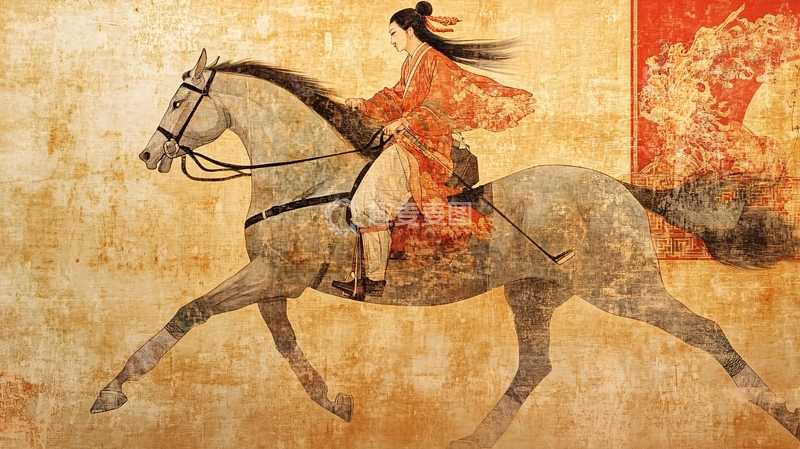 高清大图下载【趣麦麦图】仕女骑马图