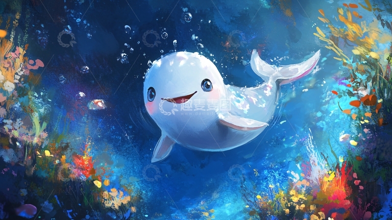 高清大图下载【趣麦麦图】海底的白鲸