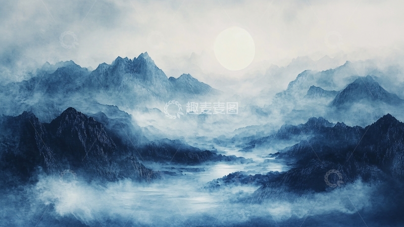 高清大图下载【趣麦麦图】蓝调山水画3