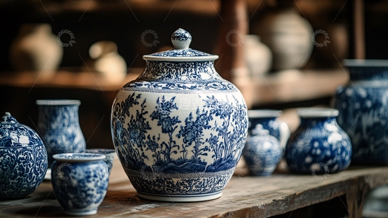 高清大图下载【趣麦麦图】青花瓷罐