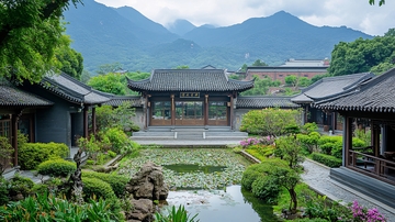 中式园林山庄园林酒店