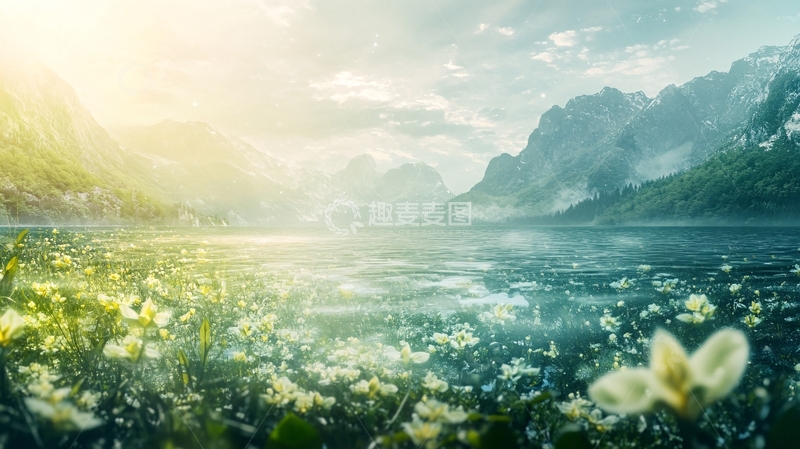 高清大图下载【趣麦麦图】唯美白花背景河岸小花