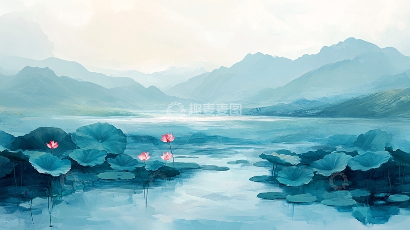 高清大图下载【趣麦麦图】湖泊插画