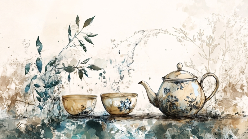 高清大图下载【趣麦麦图】茶具插画