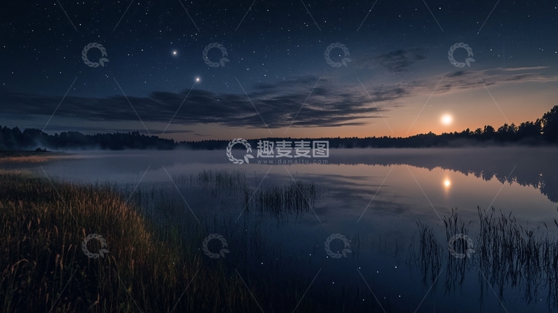 高清大图下载【趣麦麦图】池塘日出全景图6