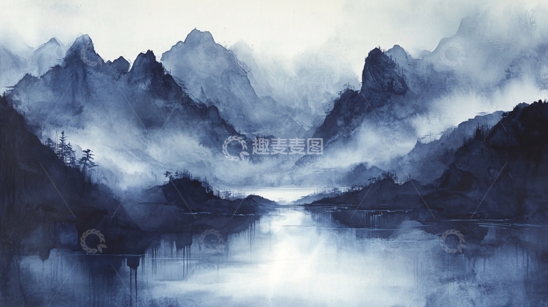 高清大图下载【趣麦麦图】山水风光禅意水彩画8
