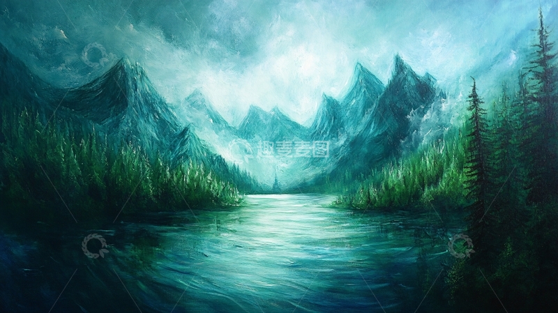 高清大图下载【趣麦麦图】山湖插画18