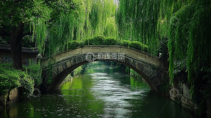 高清大图下载【趣麦麦图】小石桥绿柳