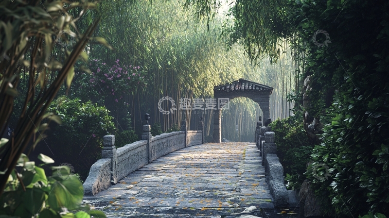 高清大图下载【趣麦麦图】中式建筑园林中式石桥
