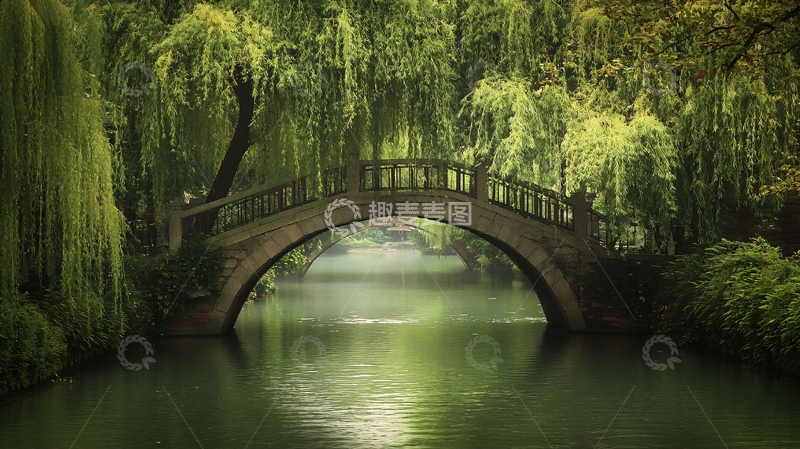 高清大图下载【趣麦麦图】拱桥垂柳