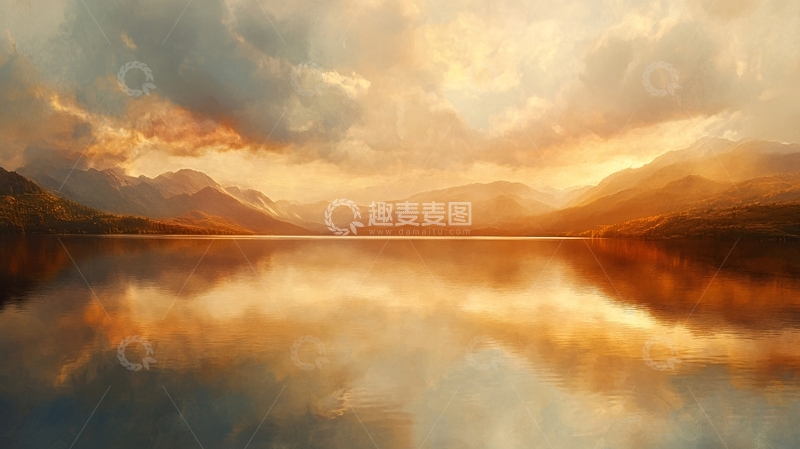 高清大图下载【趣麦麦图】湖景晚霞宽幅2