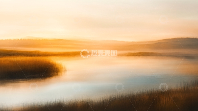 高清大图下载【趣麦麦图】-暖色调湖水面雾气