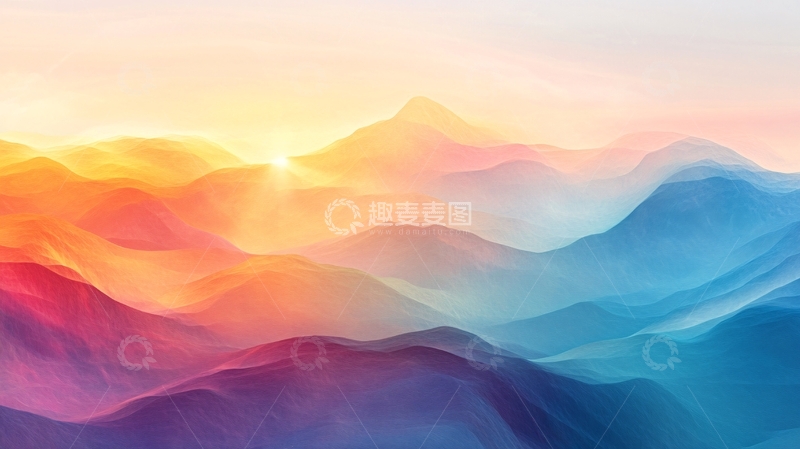 高清大图下载【趣麦麦图】渐变色彩山水画7