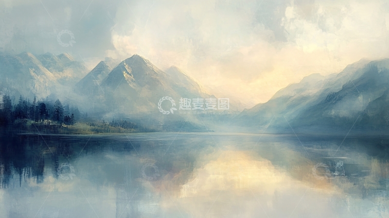 高清大图下载【趣麦麦图】湖畔意境艺术画6