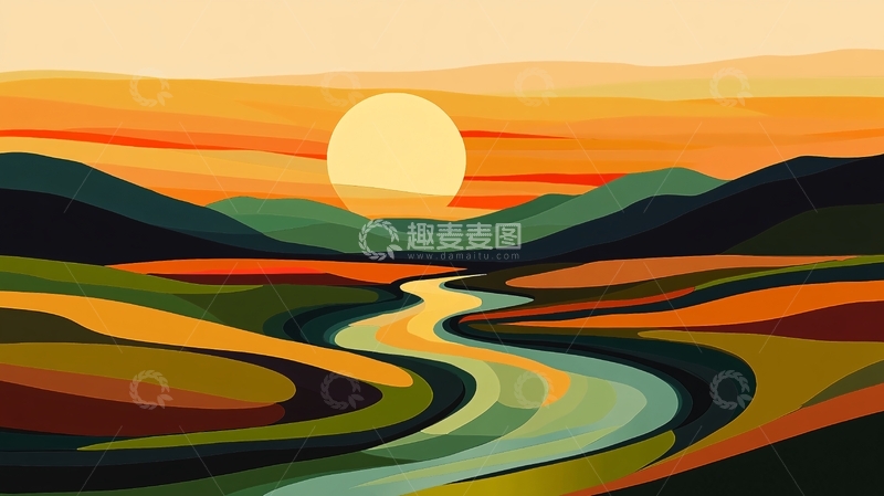 高清大图下载【趣麦麦图】山河插画2
