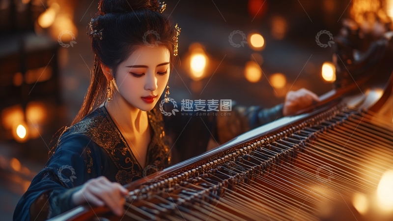 高清大图下载【趣麦麦图】虞姬弹琴