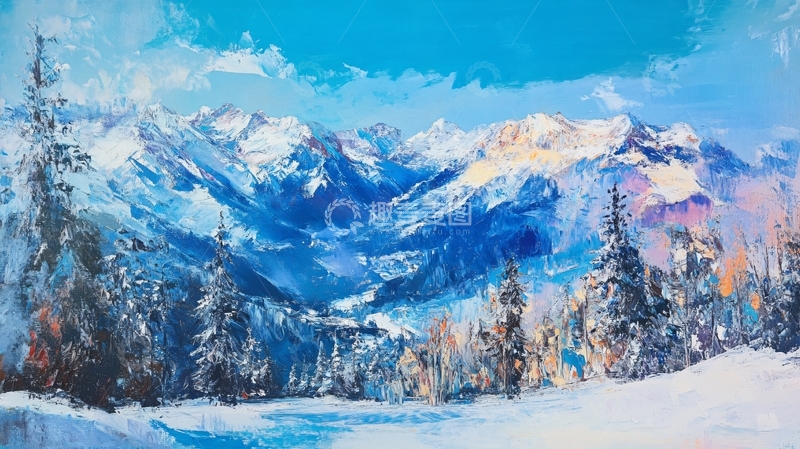 高清大图下载【趣麦麦图】雪山油画