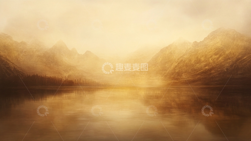 高清大图下载【趣麦麦图】淡雅金色烟雾山水8