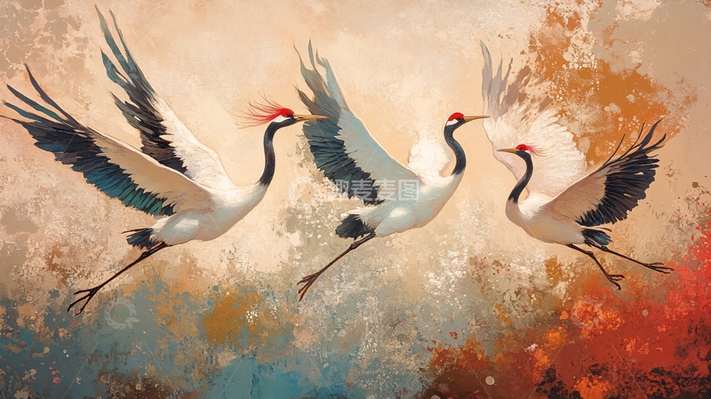 高清大图下载【趣麦麦图】丹顶鹤插画