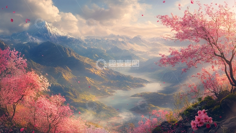 高清大图下载【趣麦麦图】唯美山花意境桃花1