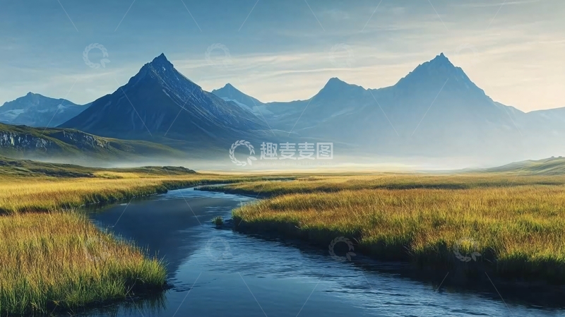 高清大图下载【趣麦麦图】雪山河流湿地草壁纸5